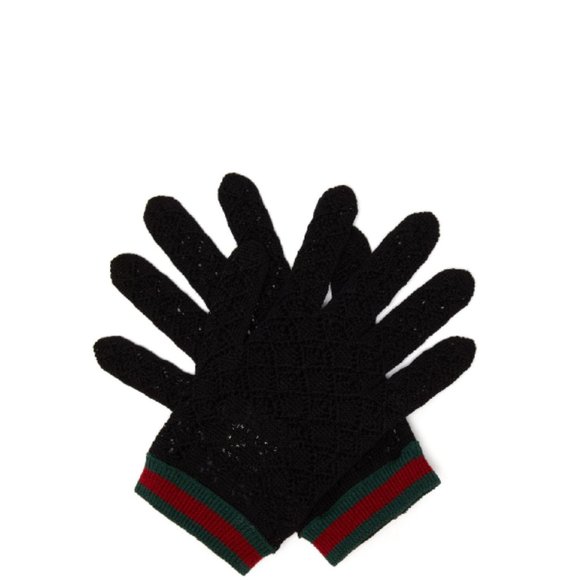 Gucci Web Stripe Crochet Gloves in Black NEW WITH TAGS - Picture 2 of 11